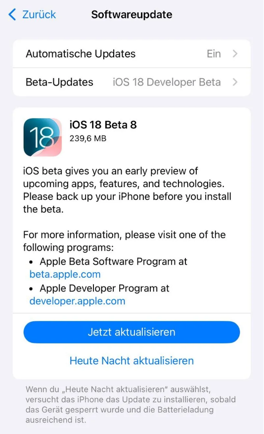 元门乡苹果手机维修分享苹果 iOS / iPadOS 18 开发者预览版 Beta 8 发布 